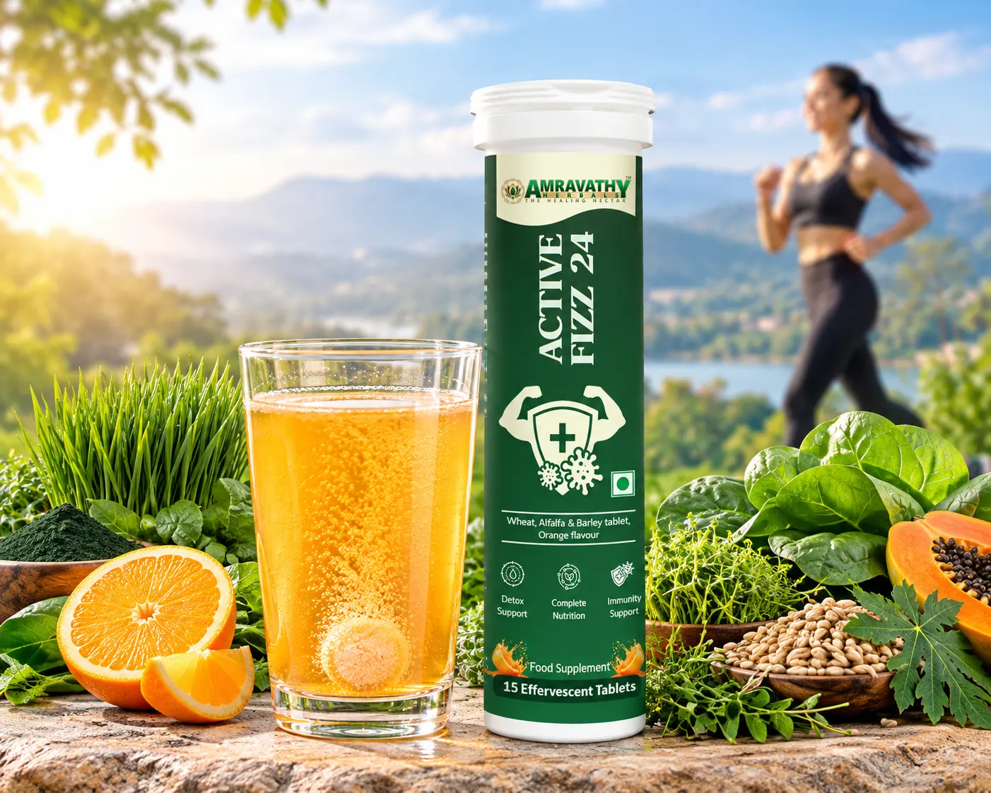 Active Fizz 24 Effervescent Tablets – Alkaline Detox & Immunity Booster | Orange Flavour | Digestive & Metabolism Support