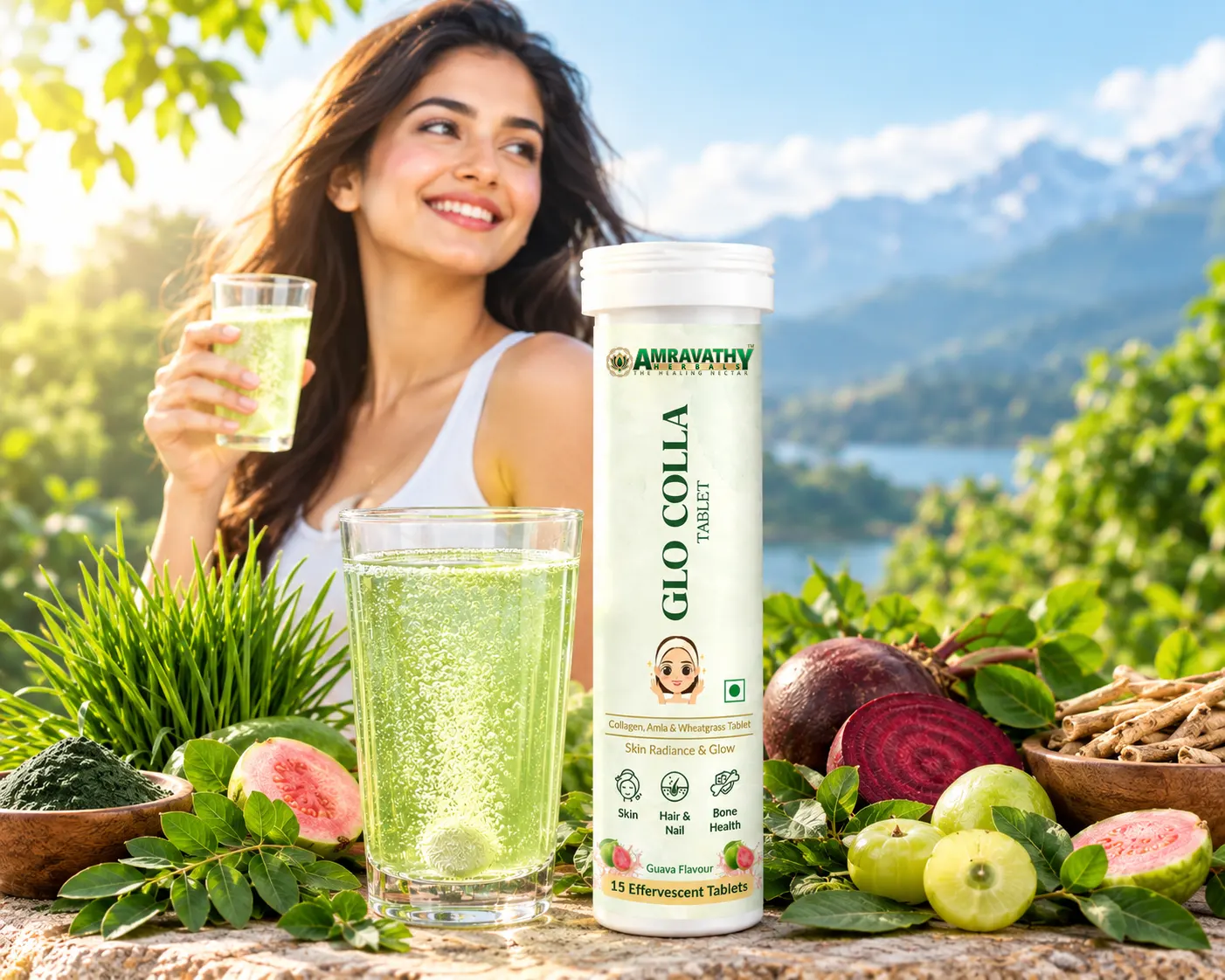 Glo Colla Effervescent Tablets – Vegan Collagen for Skin, Hair, Nails & Bone Health