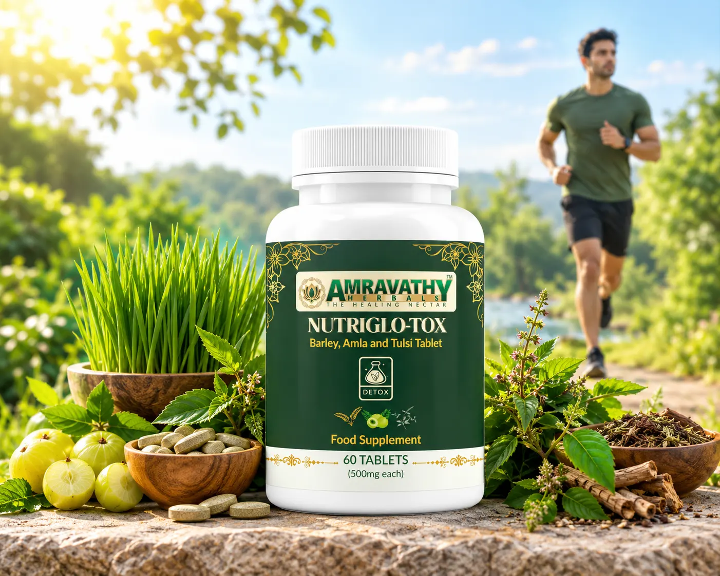 Nutriglo-Tox Detox Tablets – Barley, Amla & Tulsi Supplement for Immunity, Digestion & Energy (60 Tablets, 500mg Each)